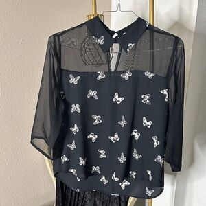 Andrea/Mex Chic Black Sheer Butterfly Blouse